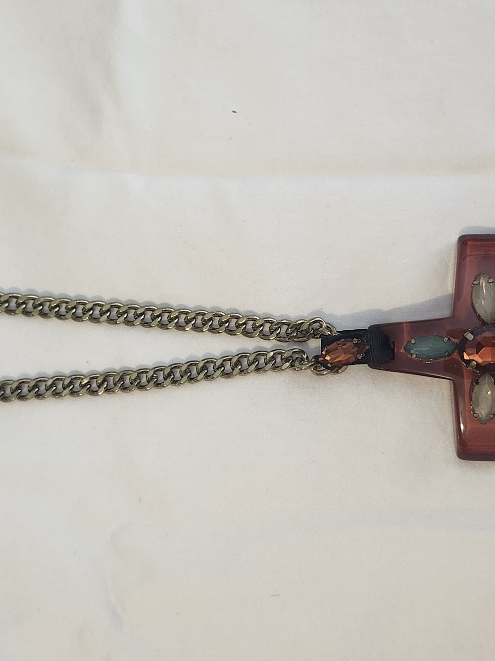 Red Cross Pendant Necklace with Multicolor Gem Accents